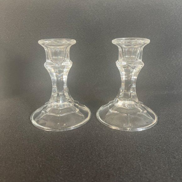 Set of 2 Crissa Clear Glass Candlesticks Taper Holders 4 in - Picture 1 of 4
